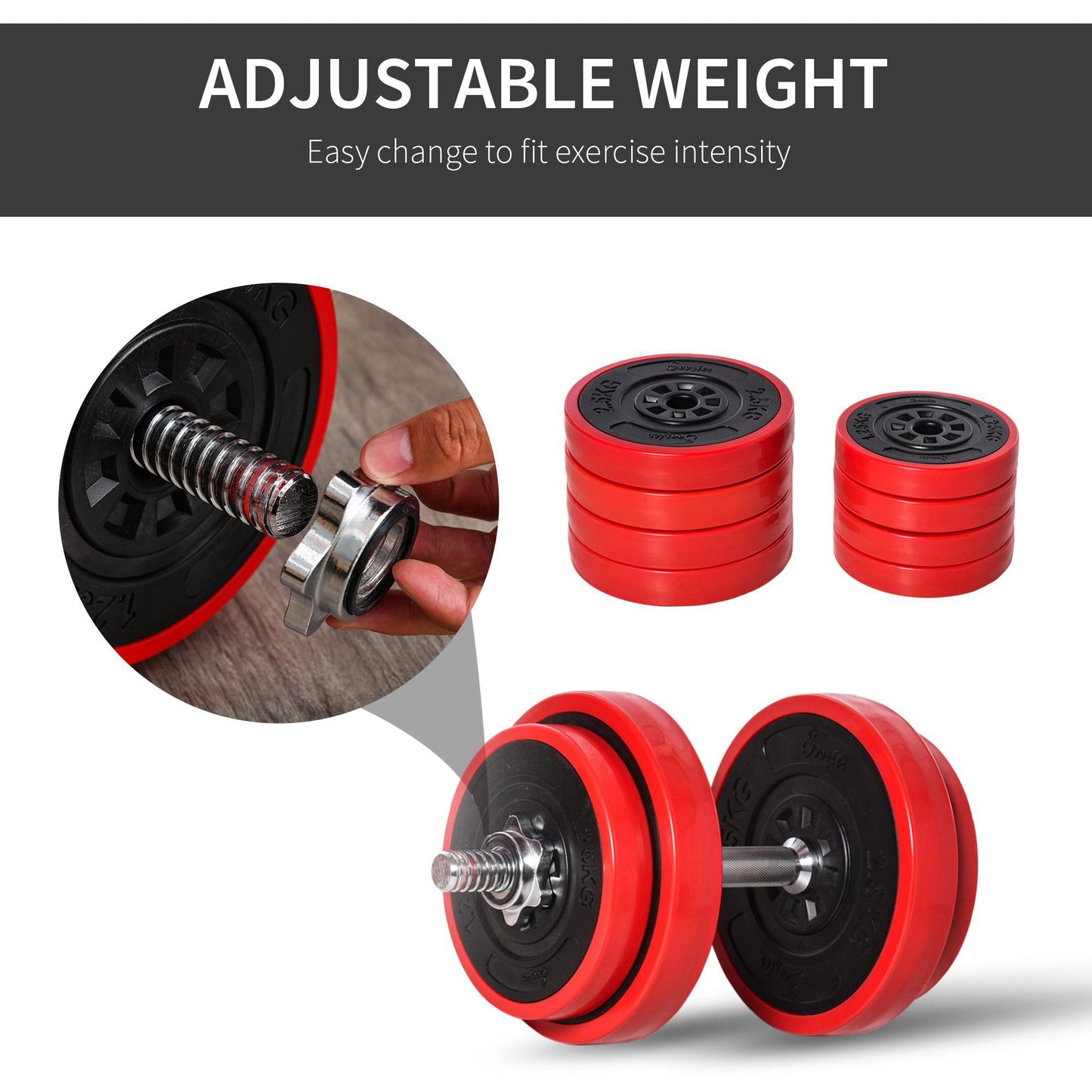 Soozier 44lbs 2-In-1 Dumbbell & Barbell Adjustable Set Strength Muscle Exercise Fitness Plate Bar Clamp Rod Home Gym Spo