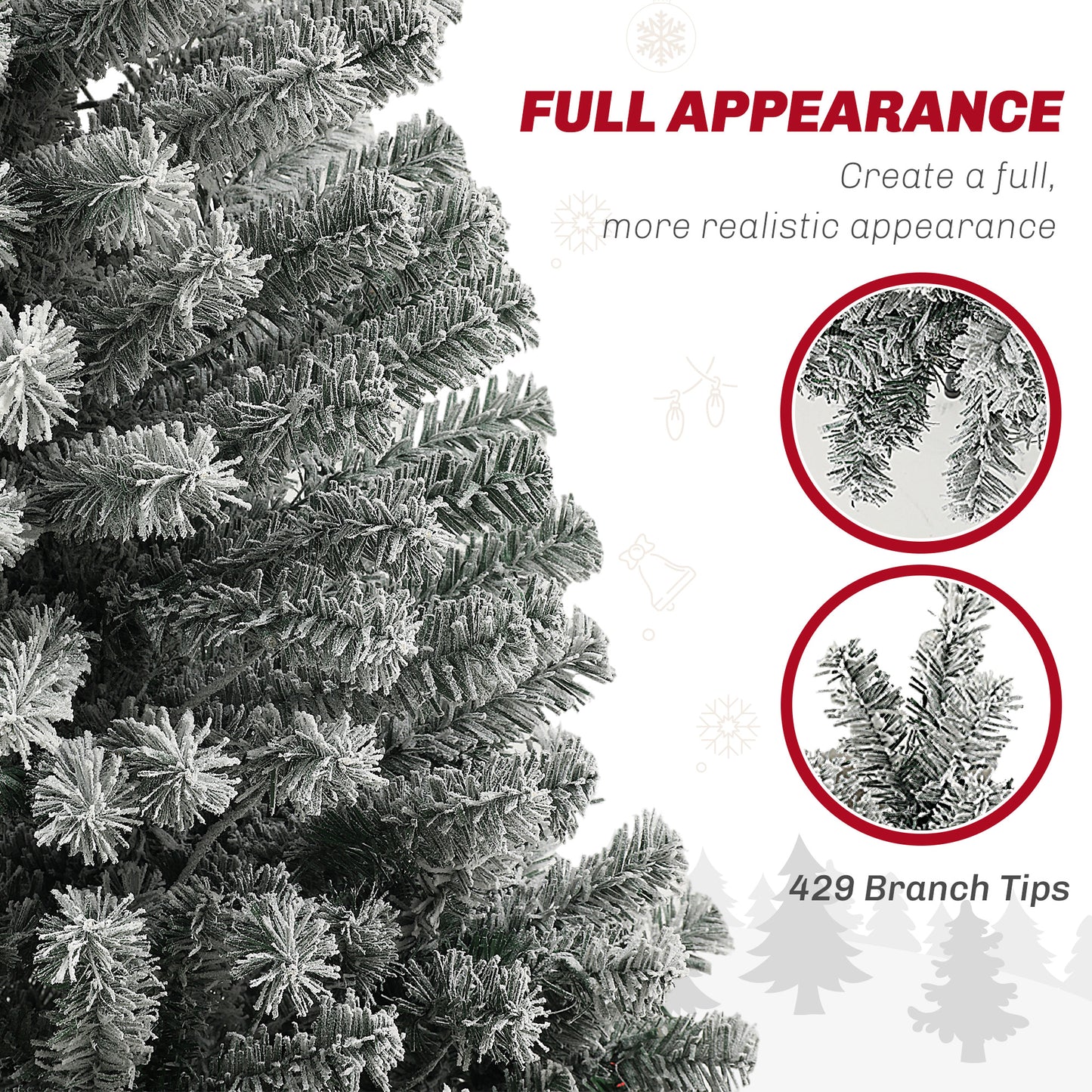 9ft Prelit Pencil Artificial Christmas Tree, Flocked Xmas Tree with Remote, Dual Colour LEDs, 895 Tips, Metal Stand