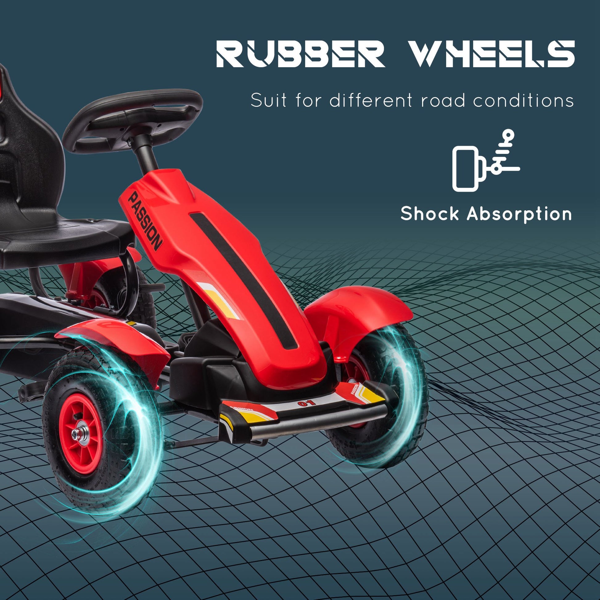 VarietyKart Pedal Go Kart for Kids, Pedal Car with Adjustable Bucket, Handbrake, 4 Rubber Wheels Powered Ride, Red