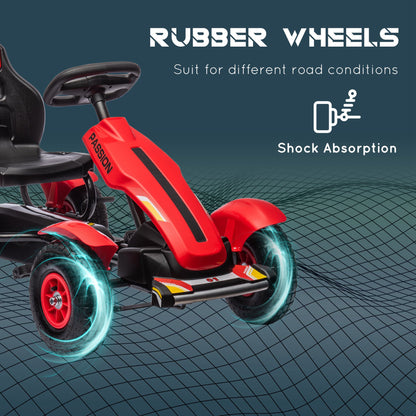 VarietyKart Pedal Go Kart for Kids, Pedal Car with Adjustable Bucket, Handbrake, 4 Rubber Wheels Powered Ride, Red