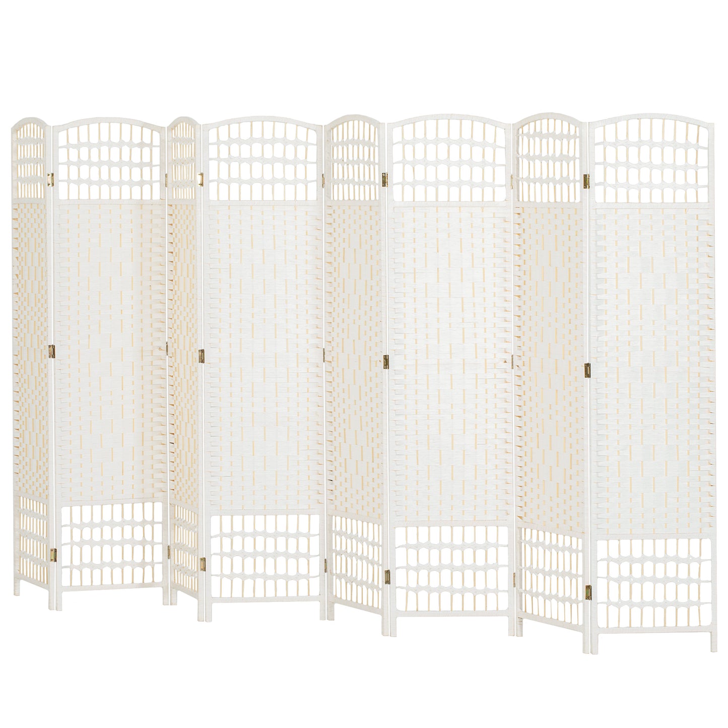 8 Panel Folding Room Divider, Portable Privacy Screen, Wave Fiber Room Partition for Home Office, White