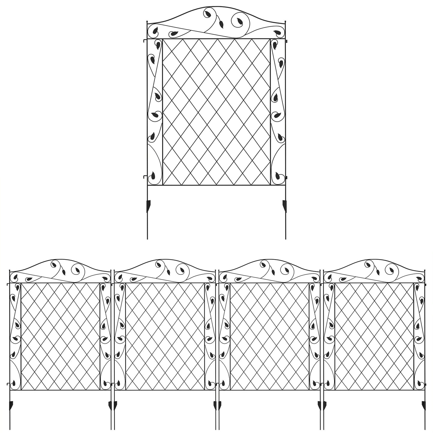 Outdoor Metal Garden Fence Panels, Border Edging for Yard, Patio, 4 Pack, Wavey Vines