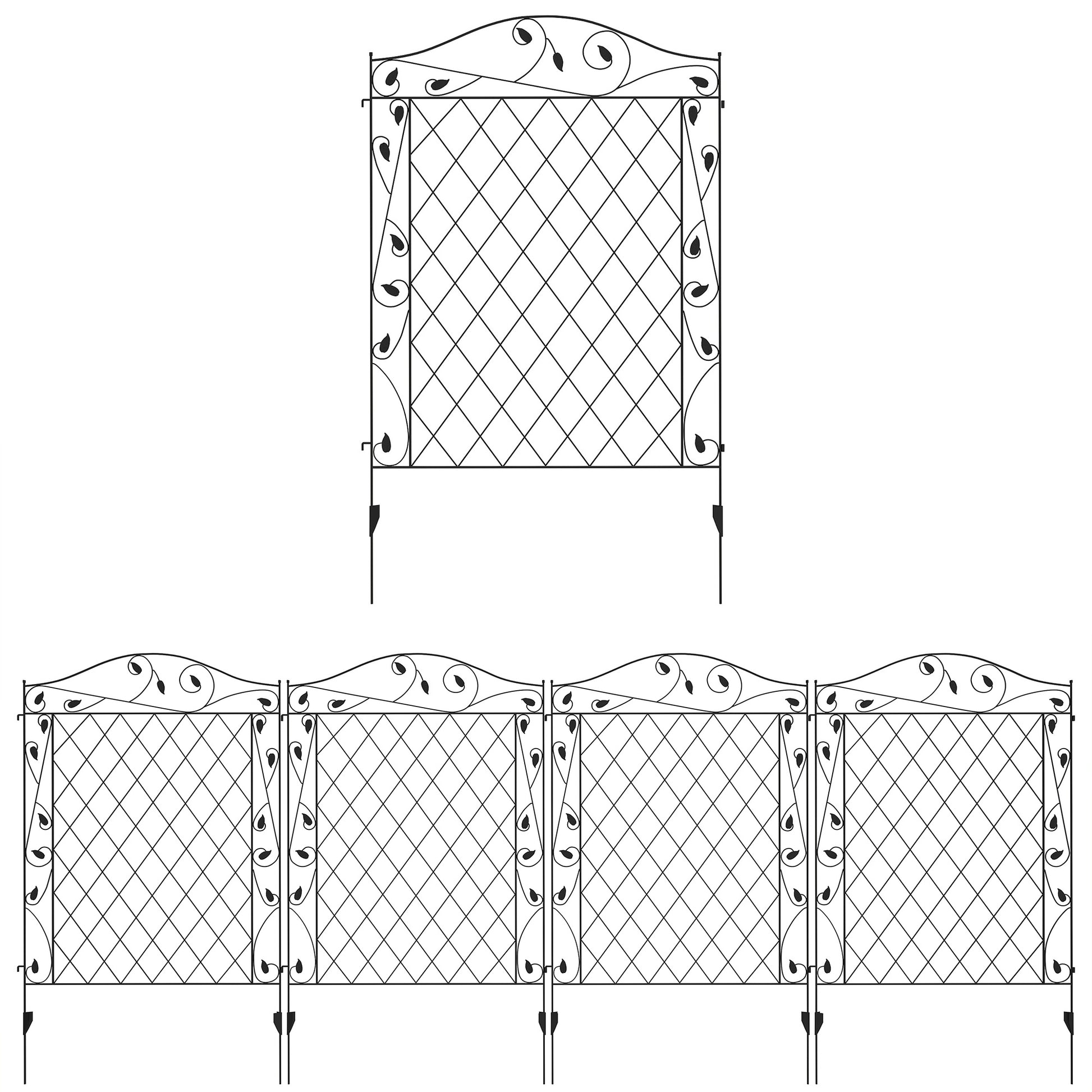 Outdoor Metal Garden Fence Panels, Border Edging for Yard, Patio, 4 Pack, Wavey Vines