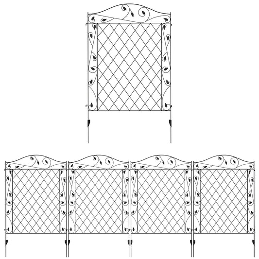 Outdoor Metal Garden Fence Panels, Border Edging for Yard, Patio, 4 Pack, Wavey Vines