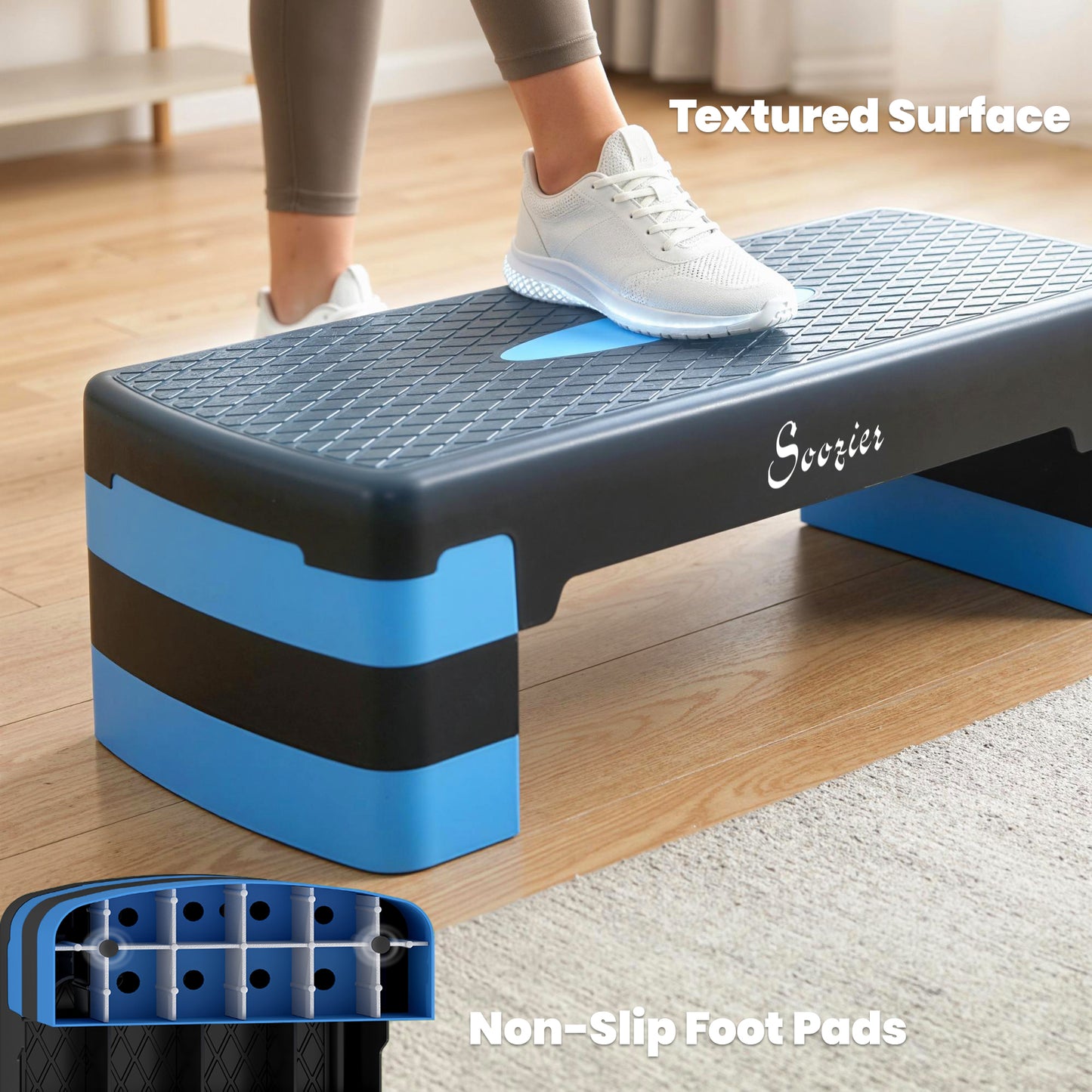 Soozier Aerobic Exercise Step Platform, 4"/6"/8" Adjustable Aerobic Stepper with Risers, Workout Stepper for Home Gym, B