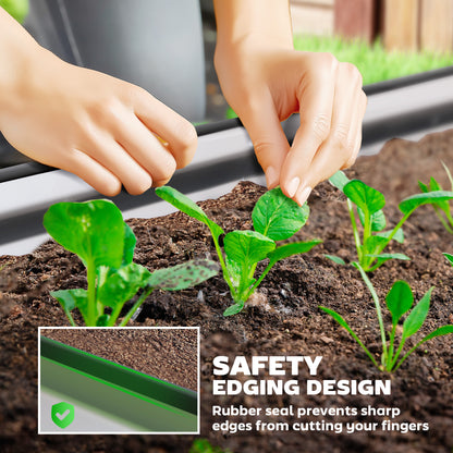 7' x 3' x 1' Large Outdoor Planter Box, Galvanized Raised Garden Bed with Metal Plant Stake, Silver