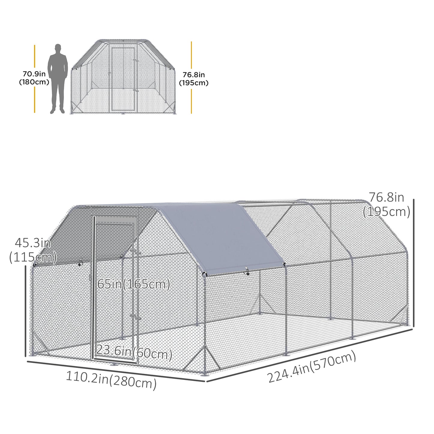 Chicken Run Outdoor, Galvanized Large Metal Chicken Coop Cage, Walk-in Enclosure Poultry Hen Run House Playpen Rabbit Hu