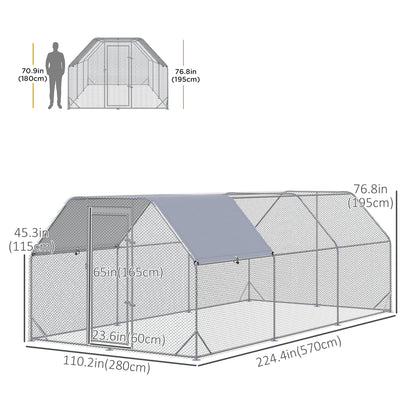 Chicken Run Outdoor, Galvanized Large Metal Chicken Coop Cage, Walk-in Enclosure Poultry Hen Run House Playpen Rabbit Hu