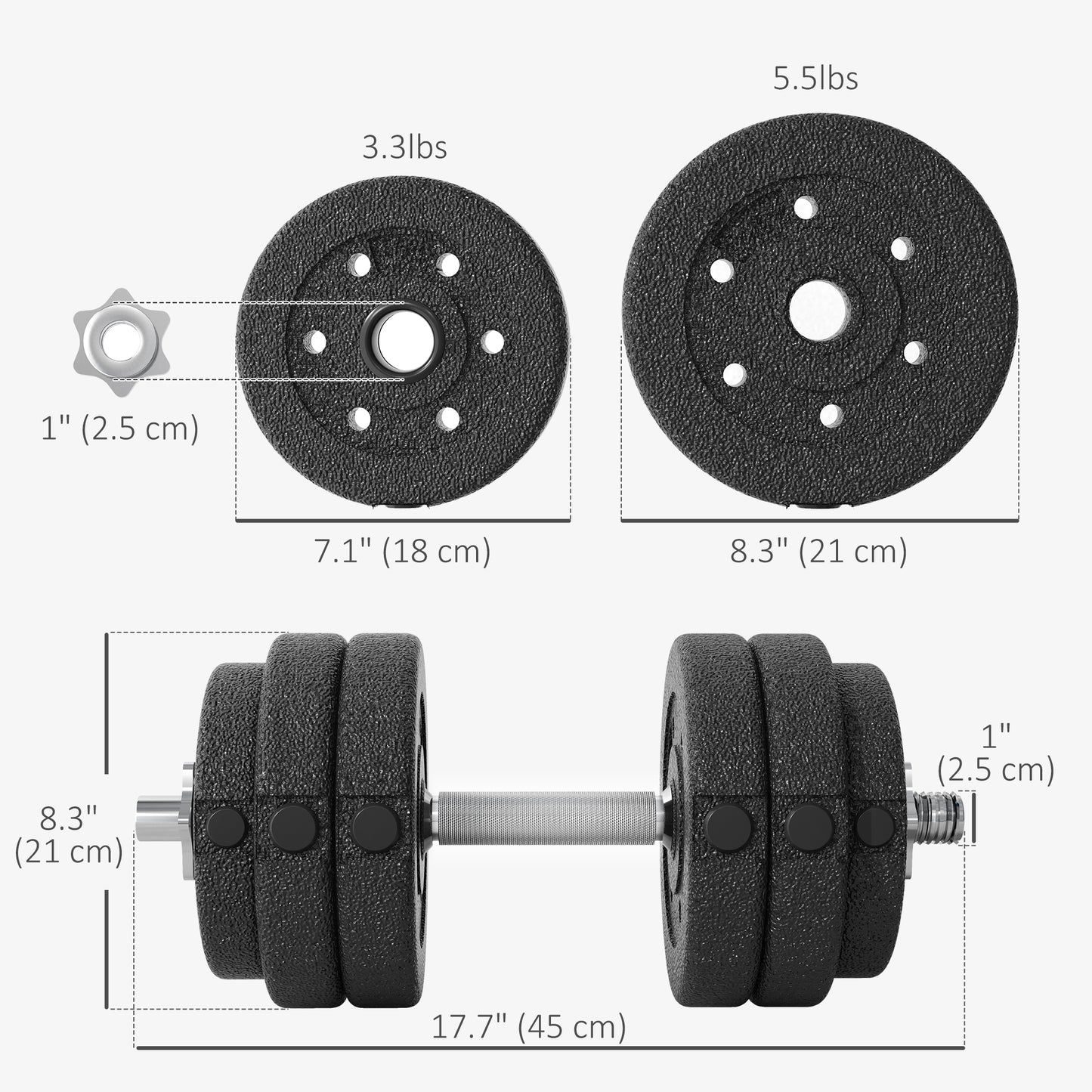 Soozier 2 x 33 lbs Adjustable Dumbbells Weight Set Dumbbell Hand Weight Barbell for Body Fitness Lifting Training for Ho