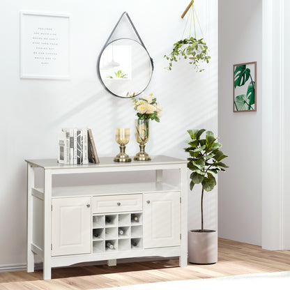 Modern Kitchen Buffet Bar Cabinet Storage Sideboard Dining Server with Drawer & 12-Bottle Wine Rack for Living Room, Whi