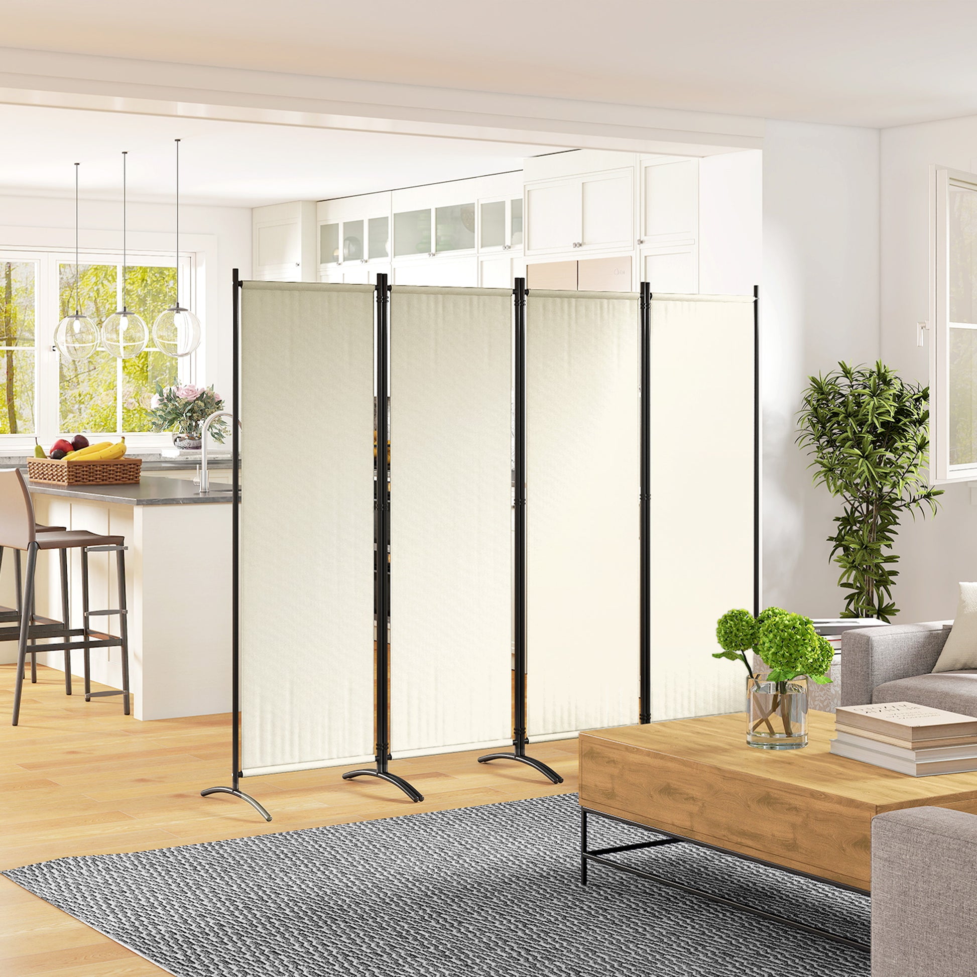 Folding Room Divider, Privacy Screen for Home Office Bedroom, 5.6FT Tall, Cream White
