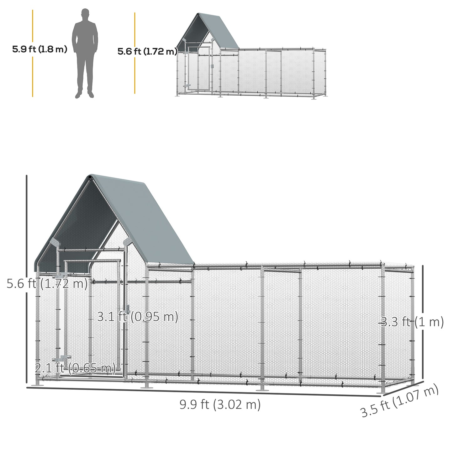 Walk In Chicken Run, Large Galvanized Chicken Coop, Hen Poultry House Cage, Rabbit Hutch Metal Enclosure w/ Water-Resist