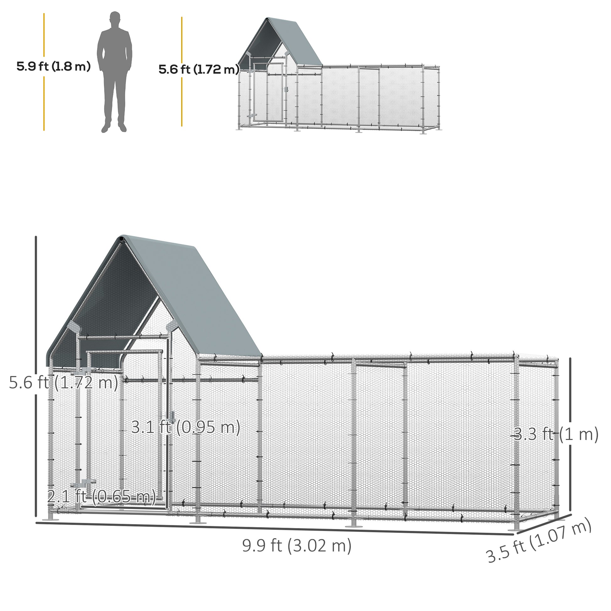 Walk In Chicken Run, Large Galvanized Chicken Coop, Hen Poultry House Cage, Rabbit Hutch Metal Enclosure w/ Water-Resist