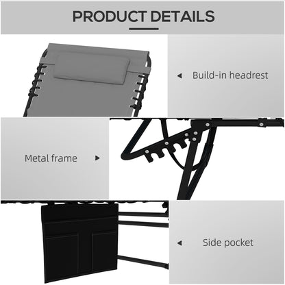 Folding Chaise Lounge with Reclining Back, 25.6" x 74" x 14.2", Grey
