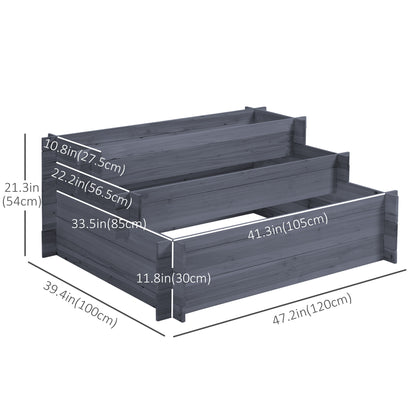 3-Tier Wood Raised Garden Bed, Elevated Planting Box, Outdoor Vegetable Flower Container, Herb Garden Indoor Kit, Gray
