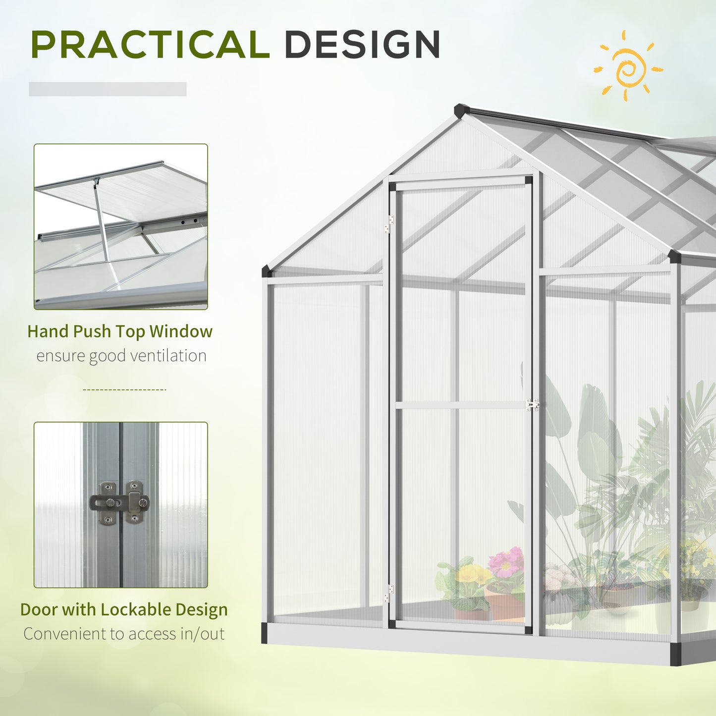 6' x 10' x 6.4' Walk-in Garden Greenhouse Polycarbonate Panels Plants Flower Growth Shed Cold Frame Outdoor Portable War