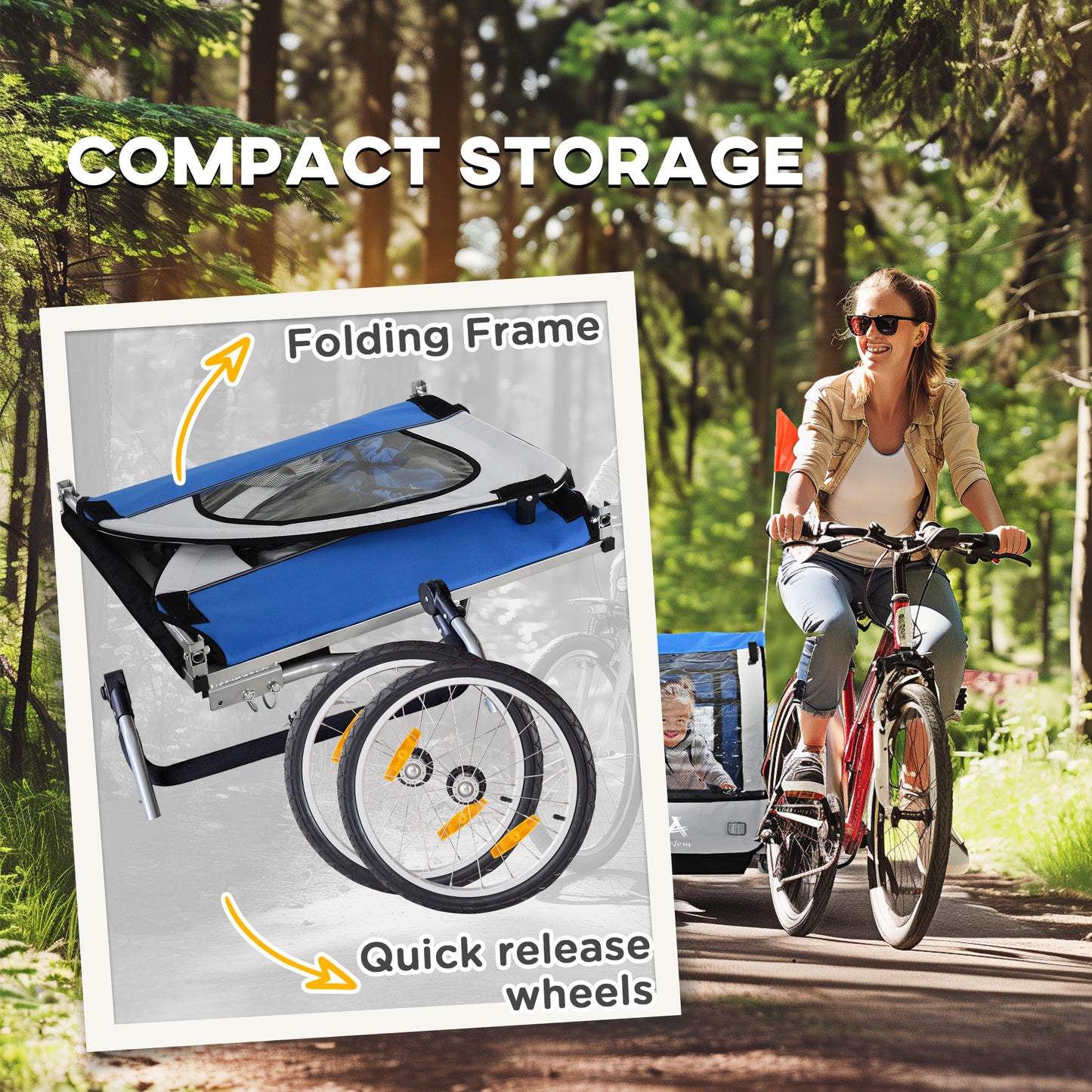 VarietyKart 2-Seat Child Bike Trailer for Kids with a Strong Steel Frame, 5-Point Safety Harnesses, & Comfortable Seat, 