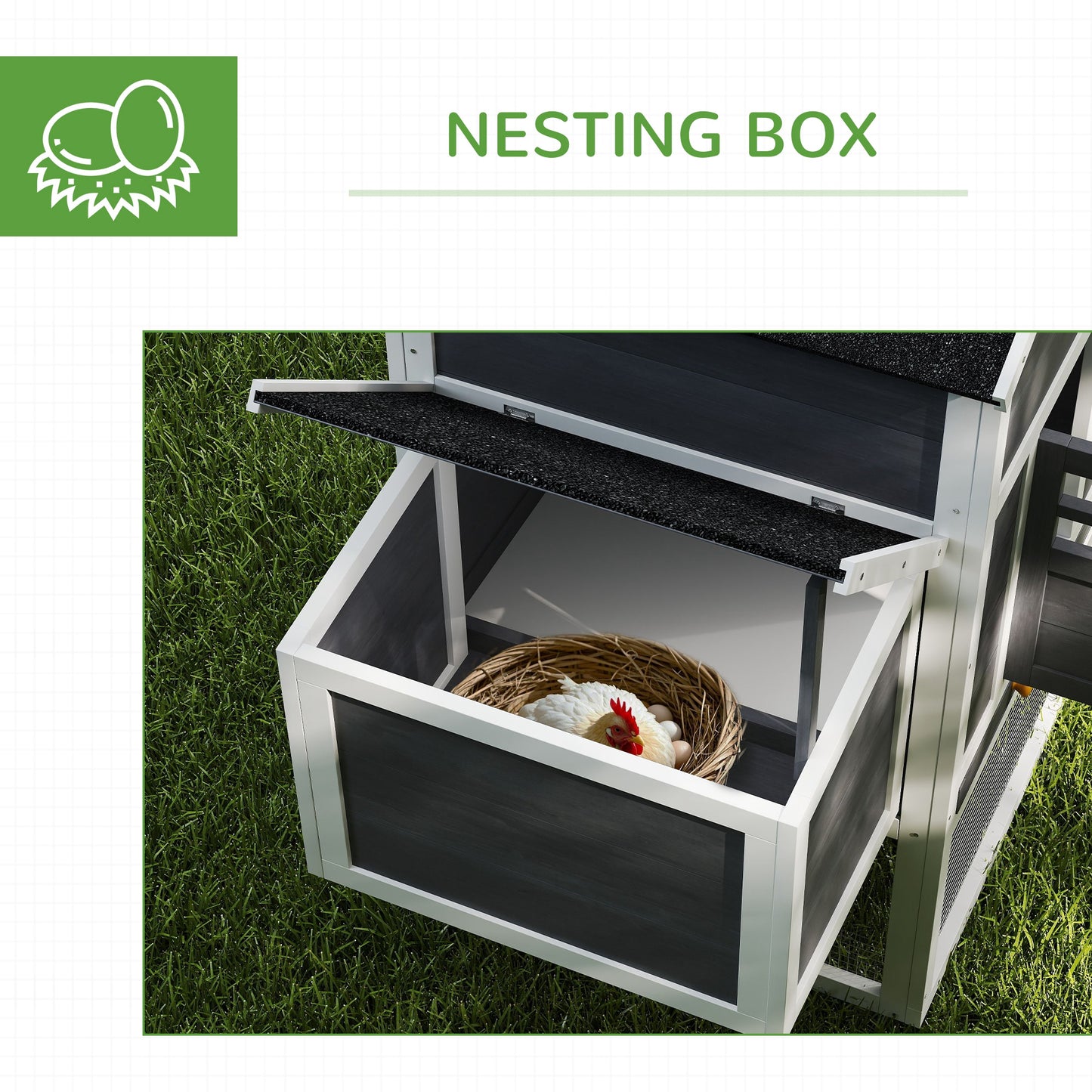 117" Extra Large Chicken Coop with Asphalt Roof, Wooden Hen House with Slide-out Tray, Quail Hutch with Nesting Box, Gre