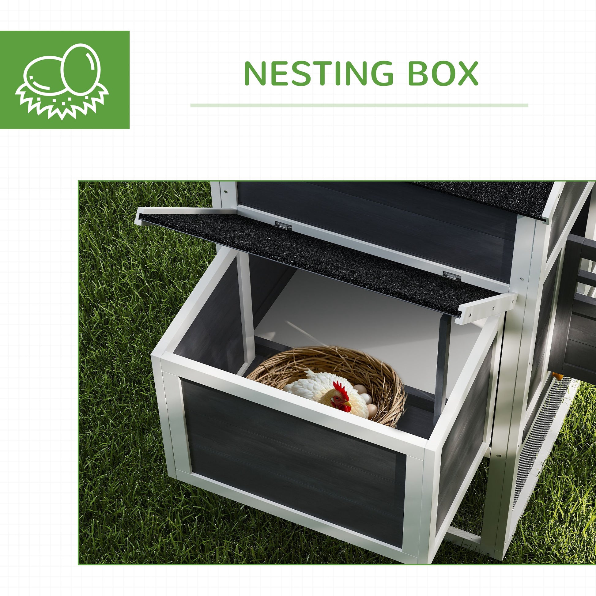 117" Extra Large Chicken Coop with Asphalt Roof, Wooden Hen House with Slide-out Tray, Quail Hutch with Nesting Box, Gre