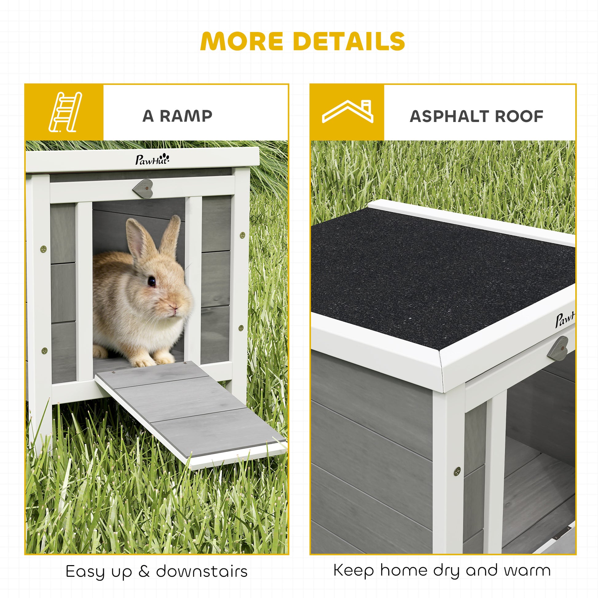 Wooden Rabbit Hutch, Bunny Cage with Waterproof & Openable Asphalt Roof, Outdoor Cat House Guinea Pig Cage Duck Shelter,