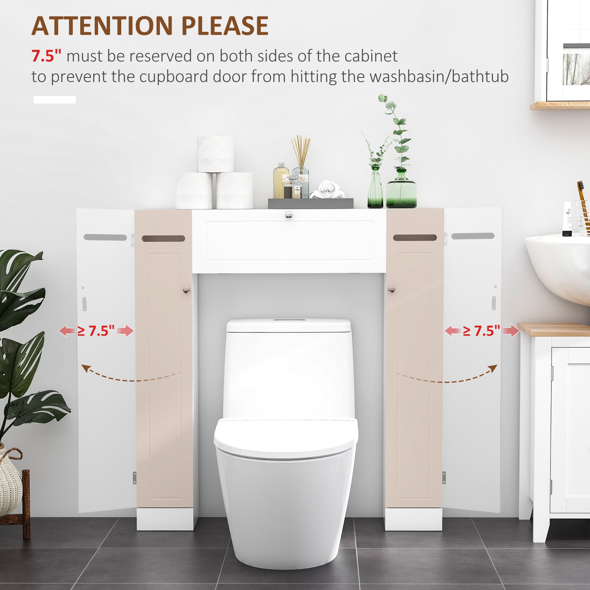 Over the Toilet Storage Cabinet, Freestanding Bathroom Organizers Cabinet with Flip Up Door and Adjustable Shelves for L