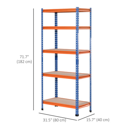 5-Tier Heavy Duty Garage Shelf, Metal Shelving Unit with Adjustable Shelves, Metal Frame, 31.5"x15.75"x71.75", 3300 lbs 