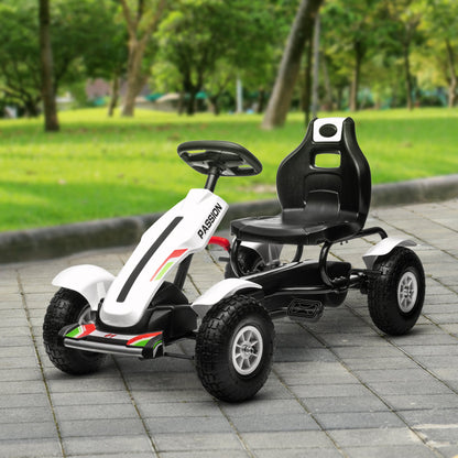 VarietyKart Pedal Go Kart for Kids, Pedal Car with Adjustable Bucket, Handbrake, 4 Rubber Wheels Powered Ride, White