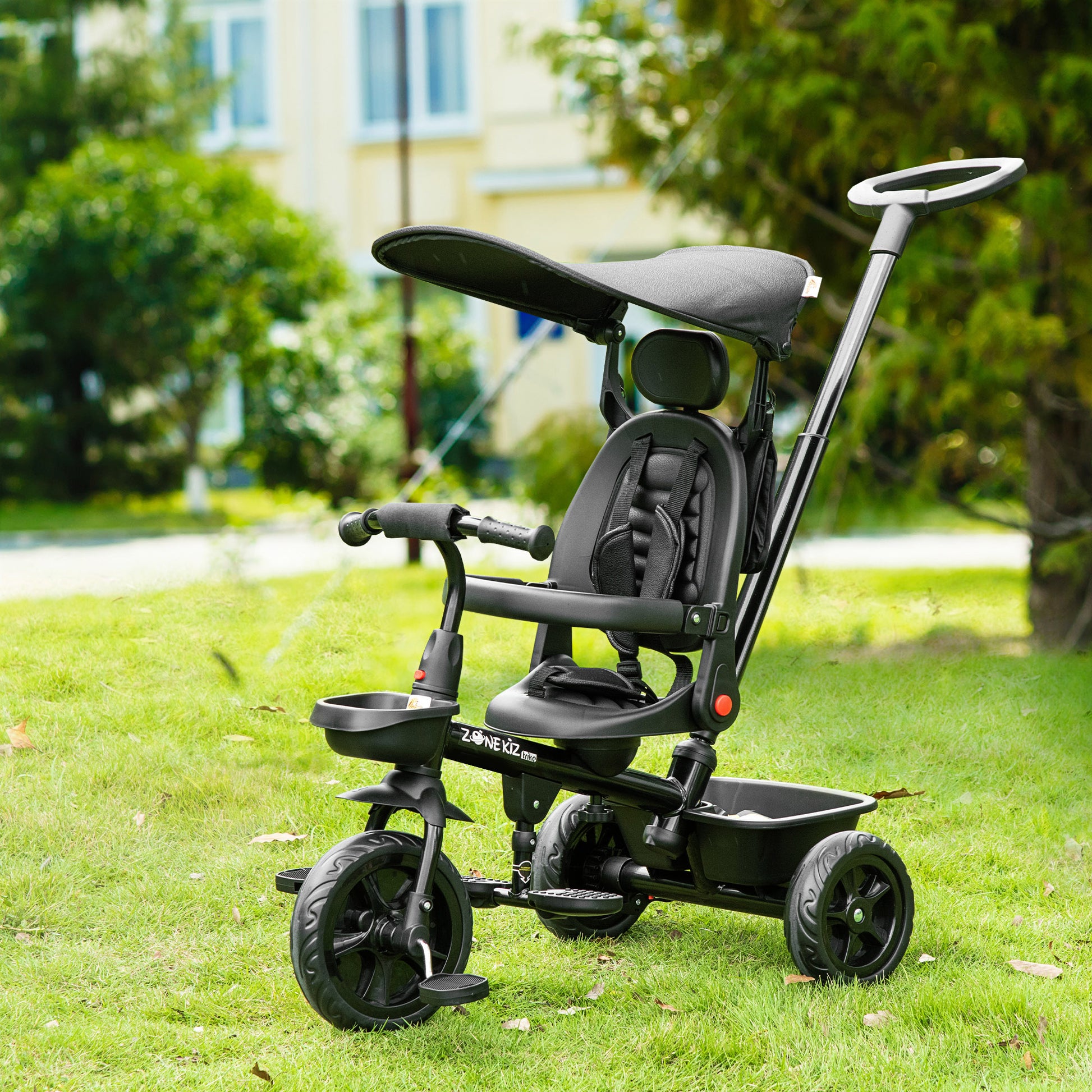 Qaba Tricycle for Toddler 5 in 1 Kids Trike, Converts Stroller to Toddler Bike, Adjustable Backrest & Flat Canopy, Detac