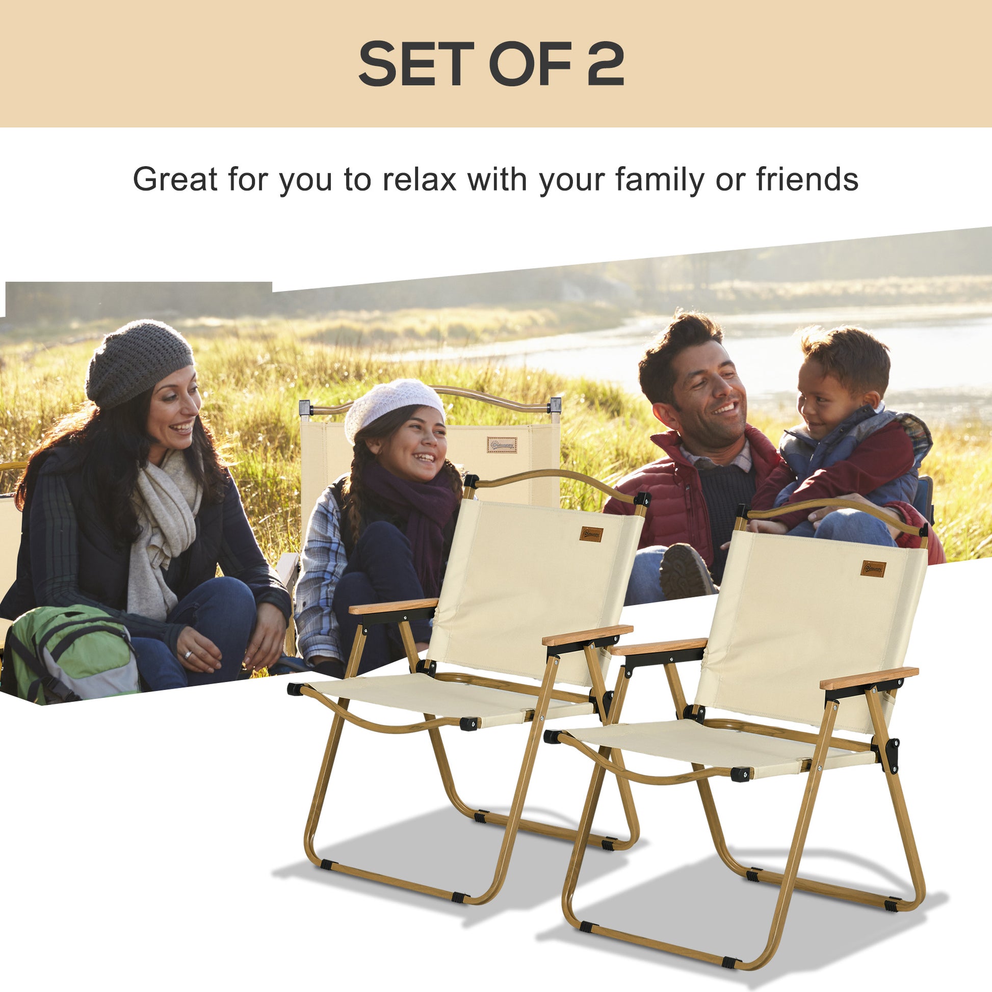 Set of 2 Camping Chair, Lightweight Folding Chair, Portable Armchairs, Excellent for Festivals, Fishing, Beach and Hikin