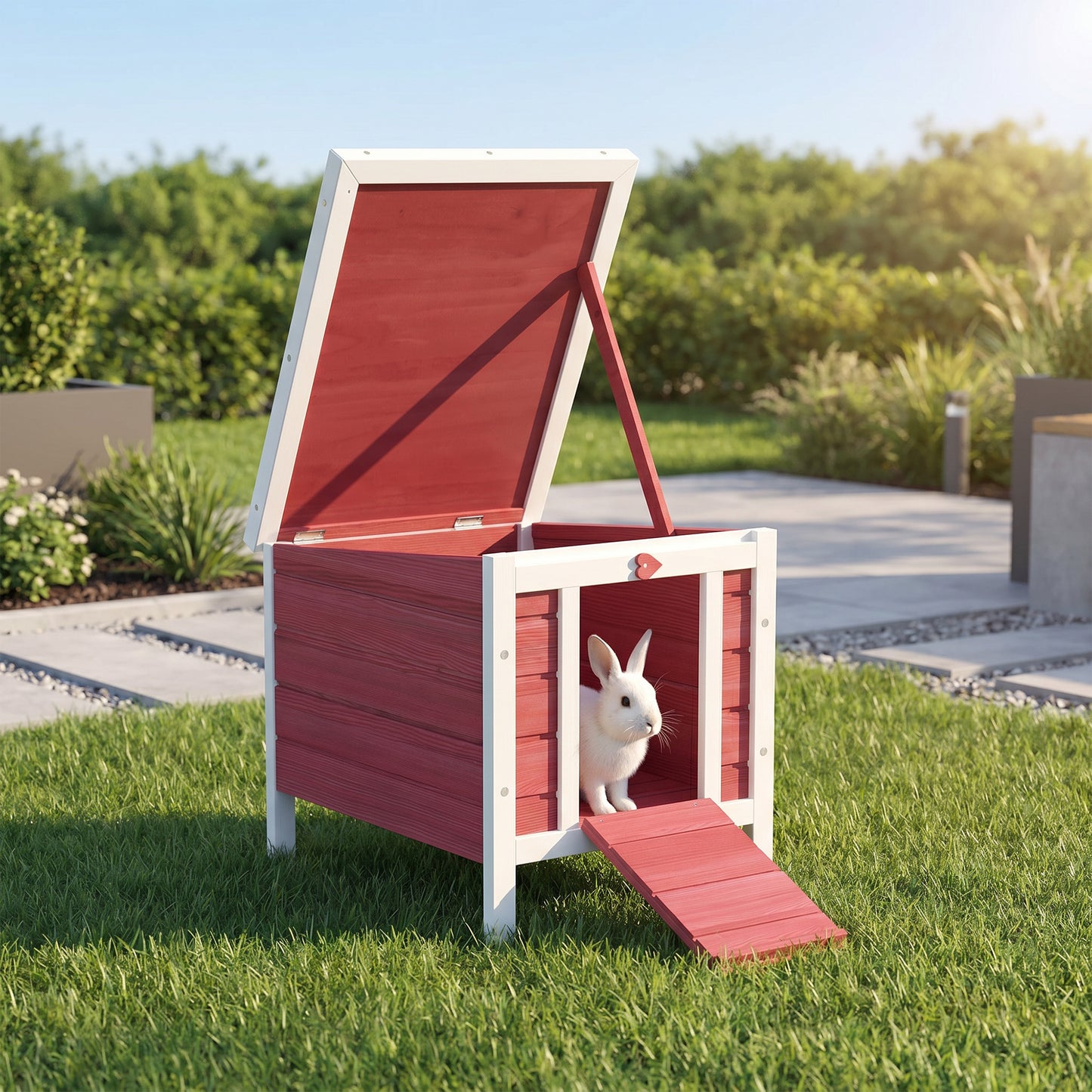 Wooden Rabbit Hutch, Bunny Cage with Waterproof & Openable Asphalt Roof, Outdoor Cat House Guinea Pig Cage Duck Shelter,