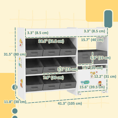 Qaba Toy Storage Organizer with 11 Non-Woven Fabric Boxes, Storage Cabinet & Shelves, for Kids Room, Nursery, Playroom W