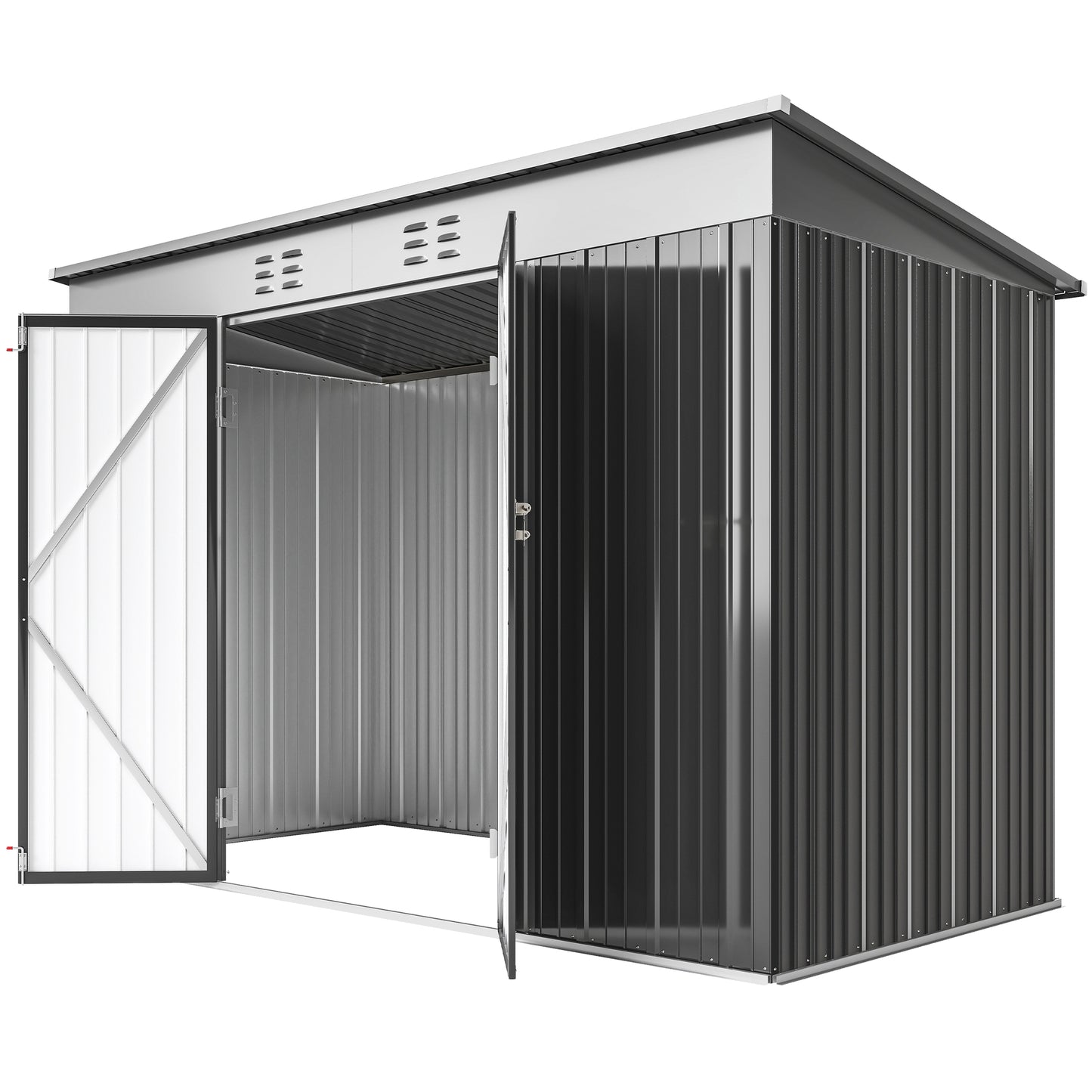9' x 4' Galvanized Steel Garden Storage Shed with Lockable Doors, Gloves and 2 Air Vents for Backyard, Patio, Lawn