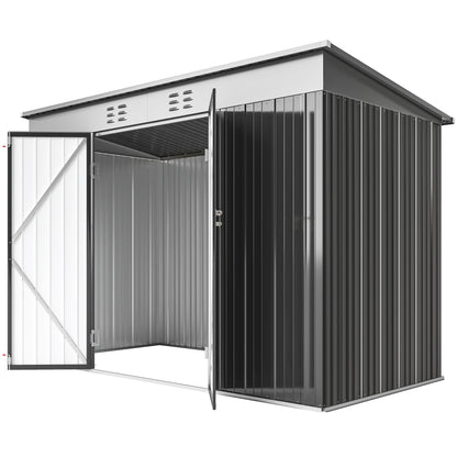 9' x 4' Galvanized Steel Garden Storage Shed with Lockable Doors, Gloves and 2 Air Vents for Backyard, Patio, Lawn