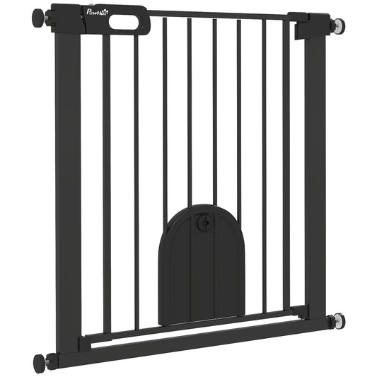 30"-32" Extra Wide Pet Gate Barrier with Small Door, 30"H Dog Gate with Safety Gate Barrier, Stair Pressure Fit, Black