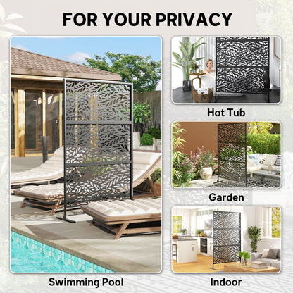 Metal Outdoor Privacy Screen, Freestanding Outdoor Divider with Stand, 78" x 48", Black