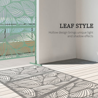 6.5FT Decorative Outdoor Divider, Metal Privacy Screen with Stand, Leaf Style, Light Green
