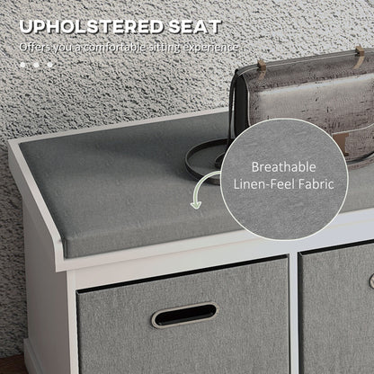 Shoe Storage Bench with Seat, Entryway Bench Seat with Cushion, 2 Fabric Drawers for Hallway, White