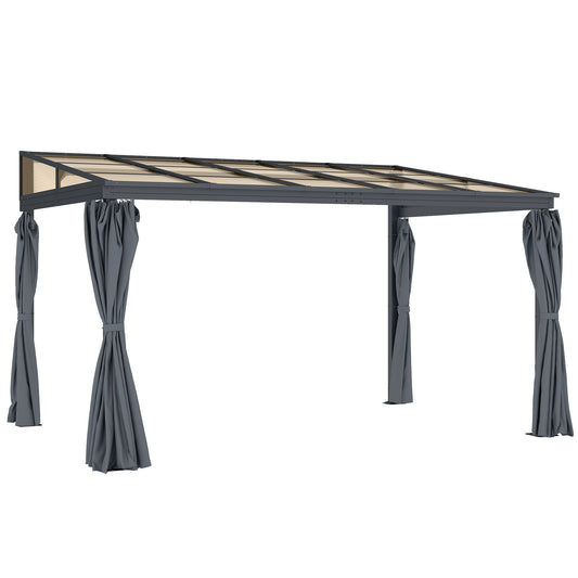 10' x 13' Outdoor Hardtop Pergola Gazebo with Polycarbonate Roof, UV Protection Sun Shelter with Curtains for Garden, Pa