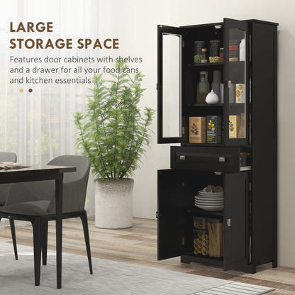 63" 4-Door Kitchen Pantry Cabinet, Freestanding Storage Cabinet Cupboard with Adjustable Shelves, Black