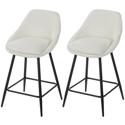 26" Counter Height Barstools Set of 2, Upholstered Swivel Bar Stools with Backrests and Armrests, Cream White