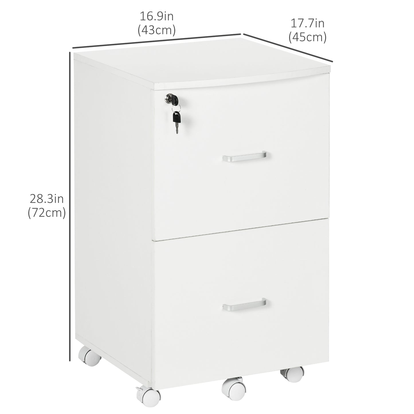 2 Drawer File Cabinet with Lock, Small Rolling Filing Cabinet for A4, Letter-Size Documents, Printer Stand for Home Offi