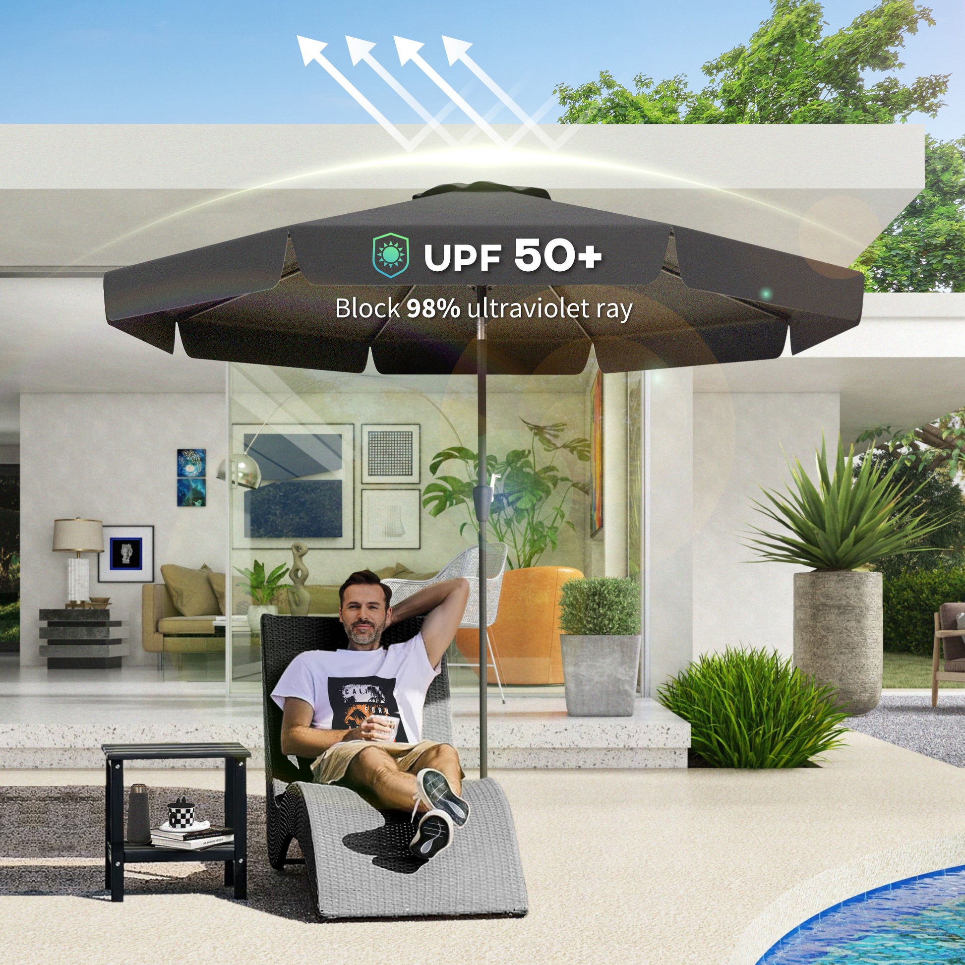 8.5 ft Outdoor Market Table Umbrella, Round Patio Umbrella with Tilt and Crank for Garden, Backyard, Deck, Black