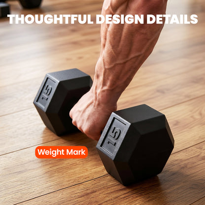 Soozier Rubber Dumbbells Weight Set, Total 30lbs Dumbbell Hand Weight for Body Fitness Training for Home Office Gym, 2 x