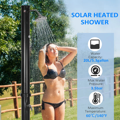 7.3FT 5.3 Gallon Solar Heated Shower, 2-Section Outdoor Shower with Shower Head, Foot Shower, Temperature Display for Ba