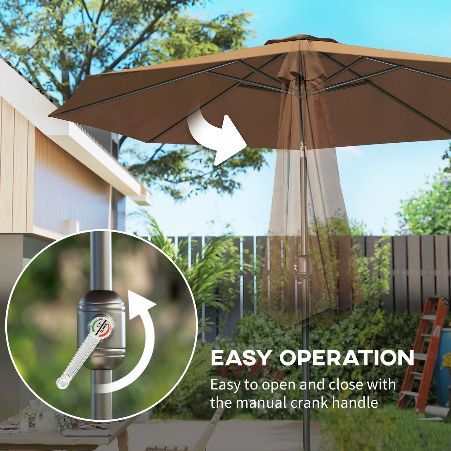 10' x 8' Round Market Umbrella, Patio Umbrella with Crank Handle and Tilt, Outdoor Parasol for Garden, Bench, Lawn, Coff