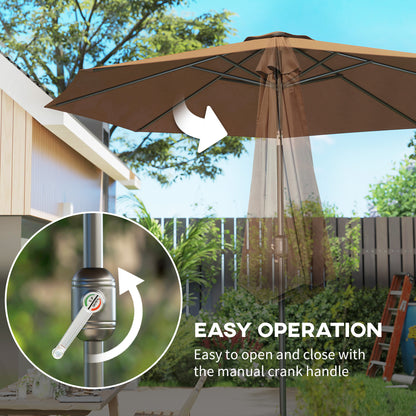 10' x 8' Round Market Umbrella, Patio Umbrella with Crank Handle and Tilt, Outdoor Parasol for Garden, Bench, Lawn, Coff