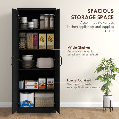 63" Kitchen Storage Cabinet, 5-tier Pantry Cabinet with Doors and Adjustable Shelves for Dining Room, Black