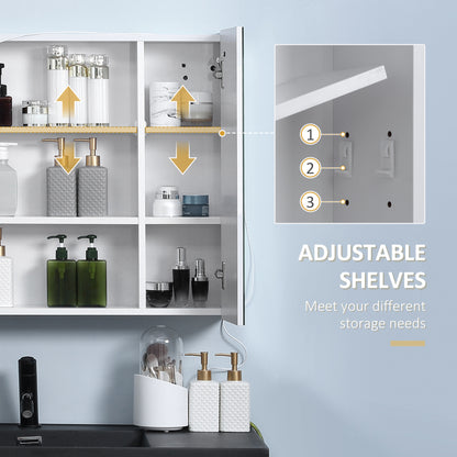 LED Medicine Cabinet with Mirror and Lights, 27.5" x 25.5" Lighted Bathroom Wall Cabinet, Bathroom Mirror Cabinet with A