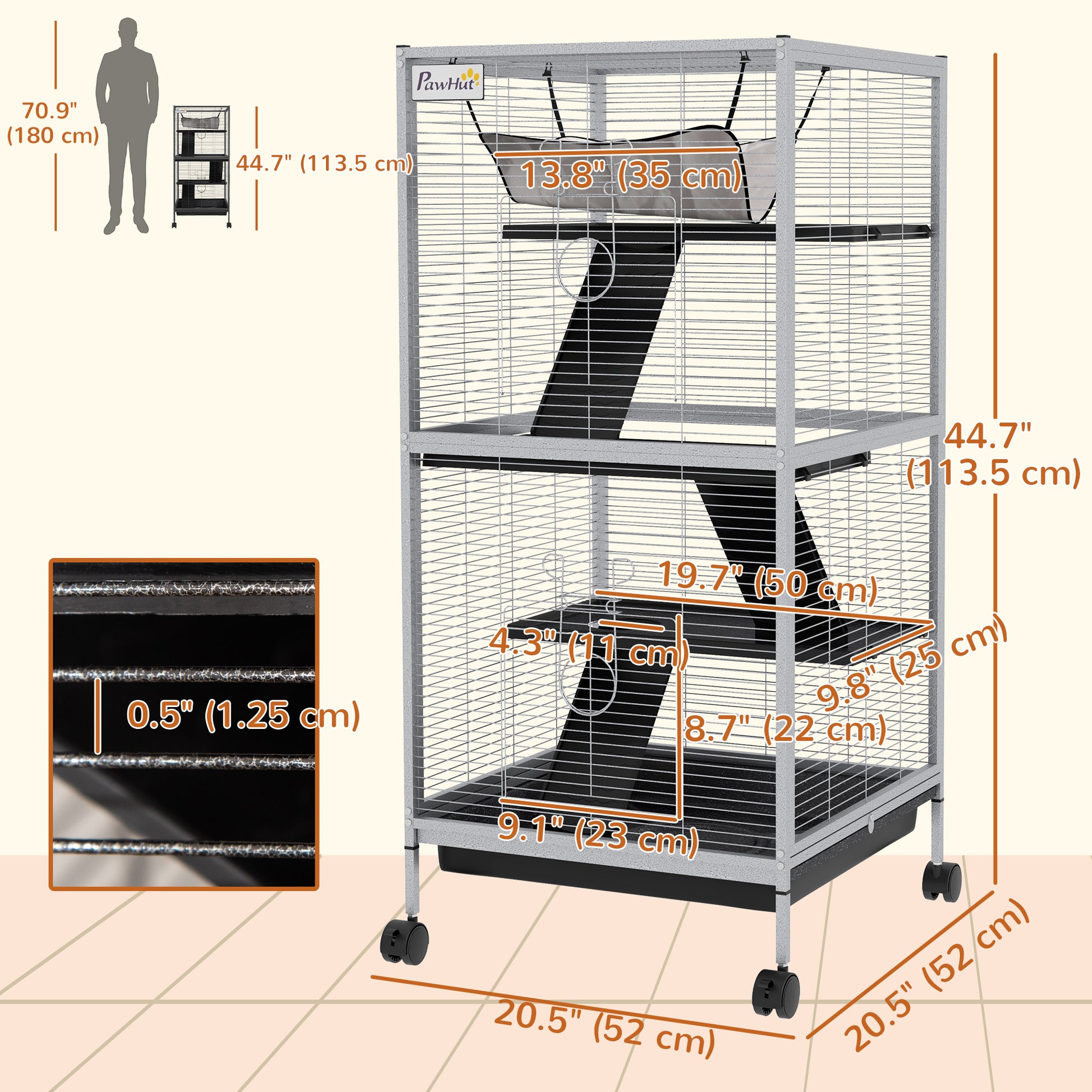 Steel Small Animal Cage for Ferret, Chinchilla, Kitten and Rabbit, Light Grey