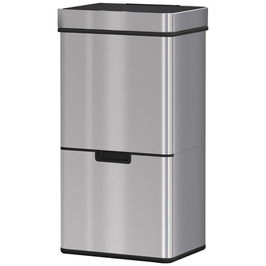 Sensor Trash Can, 19 Gallon Stainless Steel Kitchen Garbage Can with 3 Compartments, Removable Inner Buckets, Silver